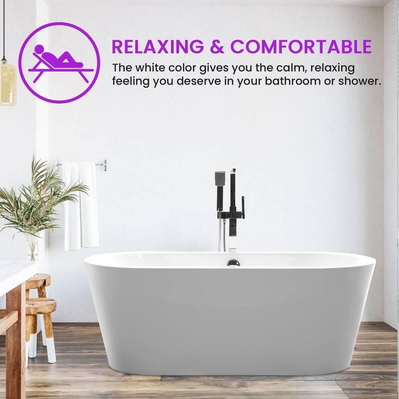 Vanity Art 67.7 Inch Freestanding Acrylic Bathtub Stand Alone Soaking Tub with Polished Chrome Round Overflow & Pop-up Drain