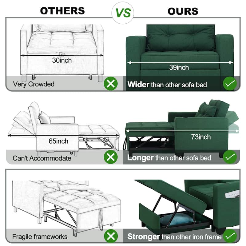 Pull Out Sofa Couch Bed Convertible Sleeper Sofa Bed with Storage Chaise, Sofa Couch