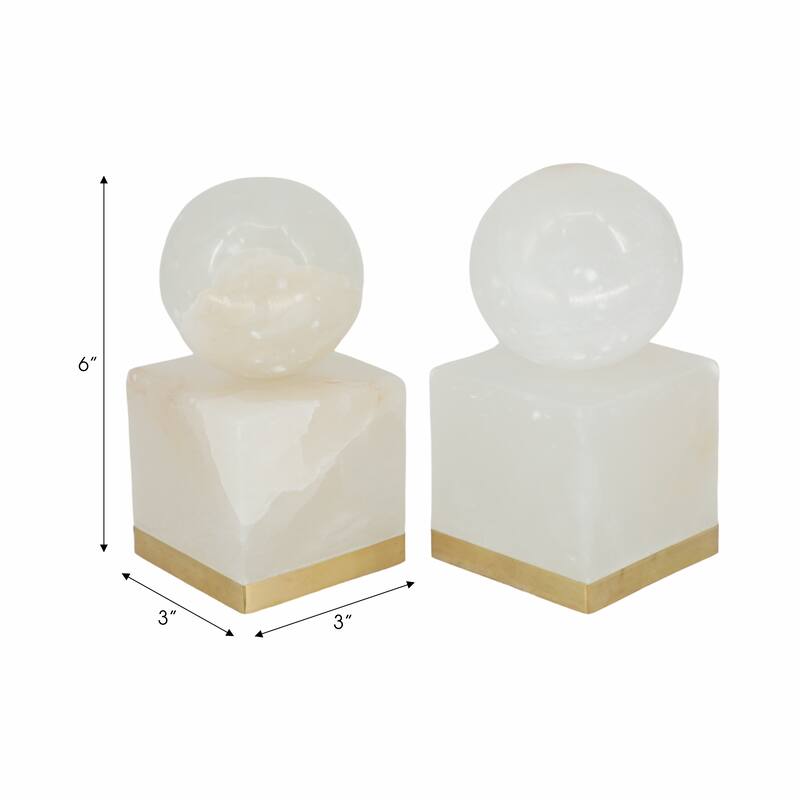 Sagebrook Home 6" Abella Alabaster Orb on Base (Set of 2) - 3" x 3" x 6"