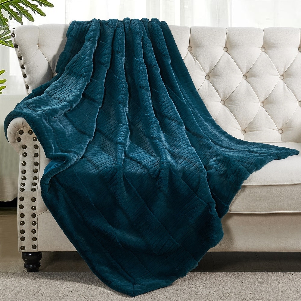 Sculpted Stripe FauxFur Throw Super Soft Cozy Blankets for Couch