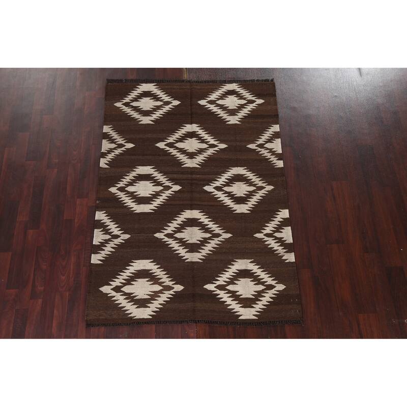 Natural Dye Kilim Geometric Tribal Oriental Area Rug Wool Hand-woven - 4'9" x 6'6"