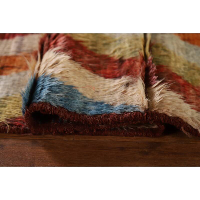 Hand Knotted Oriental 100% Wool Carpet Modern Geometric Multi-Colored Moroccan Runner Rug - 13' 3'' X 3' 2''