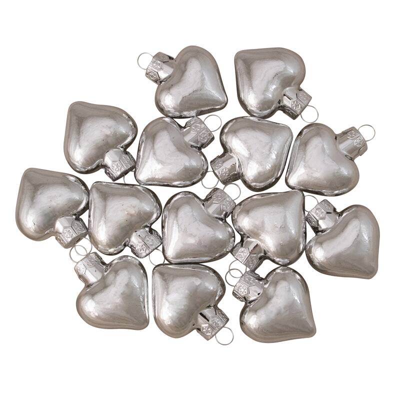 Shiny Finish Glass Heart Christmas Ornaments 1.5" (40Mm) Silver 56Ct