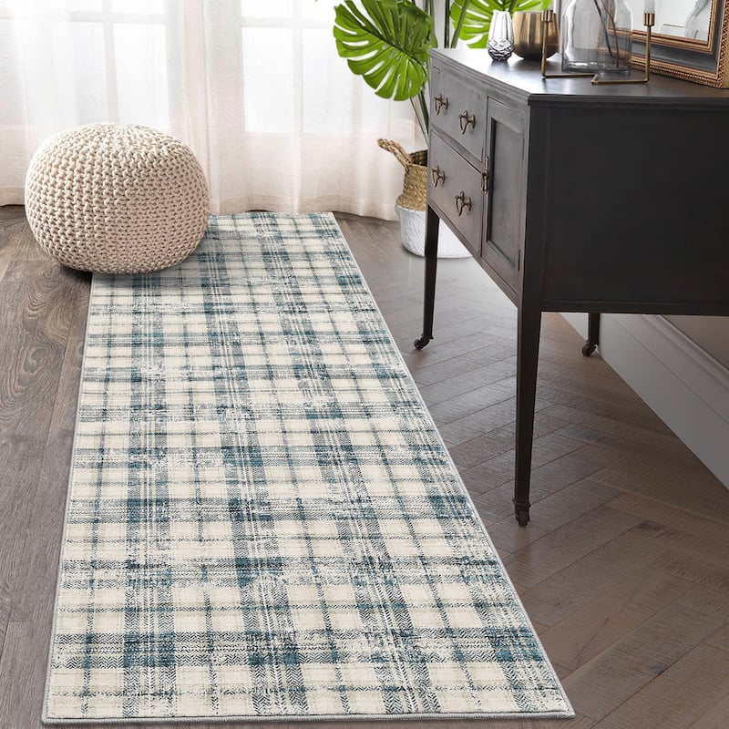 Garvee Earthy Plaid Soft Low Pile Foldable Area Rug