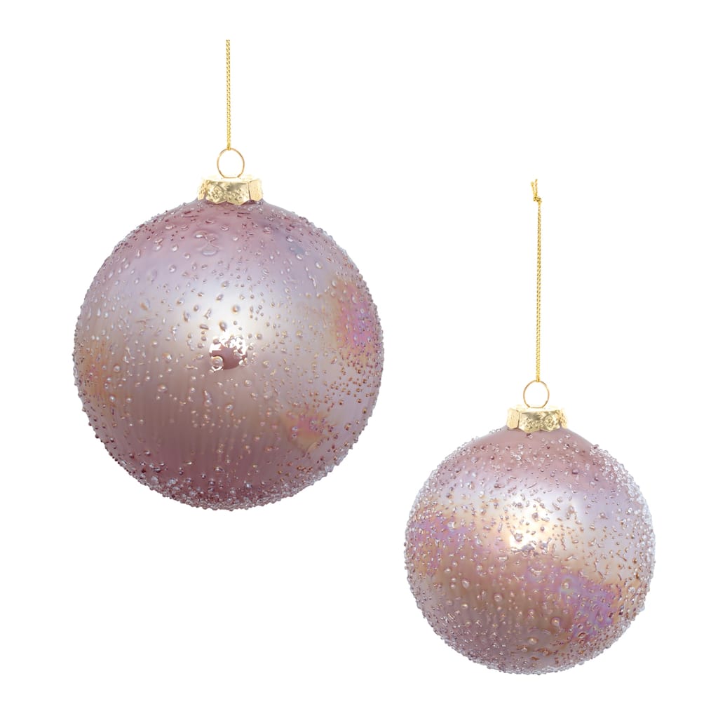 Set of 4 Pink Iridescent Glass Ornaments with Bead Details Perfect for Christmas Decorations - 5”L x 5”W x 5”H