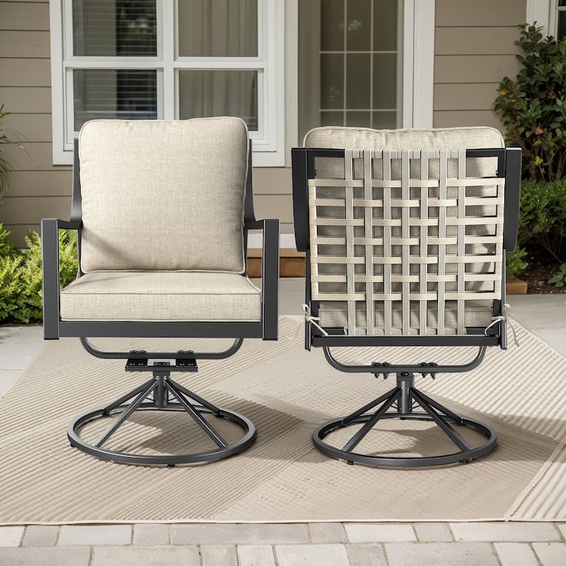 Komodo Metal Frame Dining Chairs with Beige Cushions (2-Pack) - 2-Pack