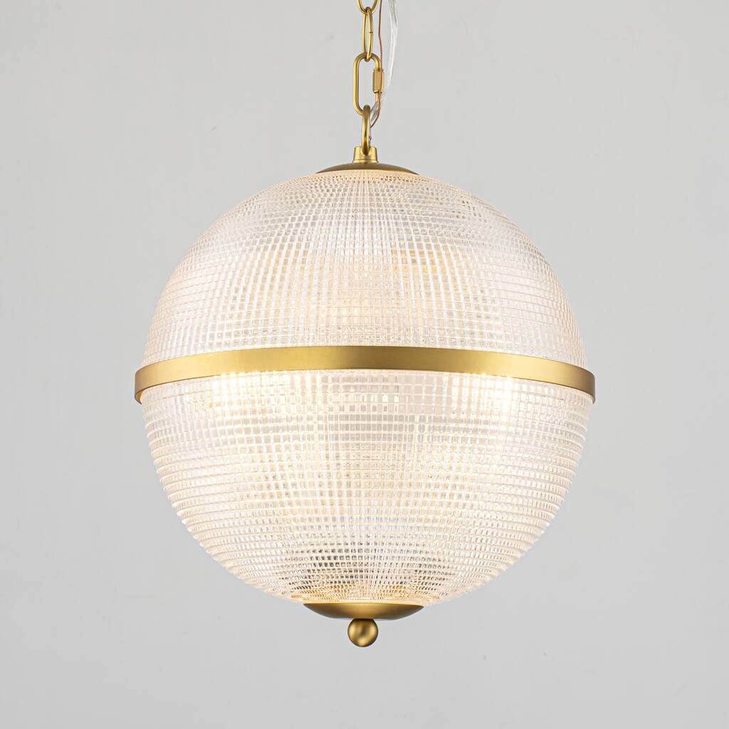 3-Light Mid-Century Modern Glam Gold Grid Glass Globe Chandelier Ceiling Light - 11.8 in. W x 13.39 in. H