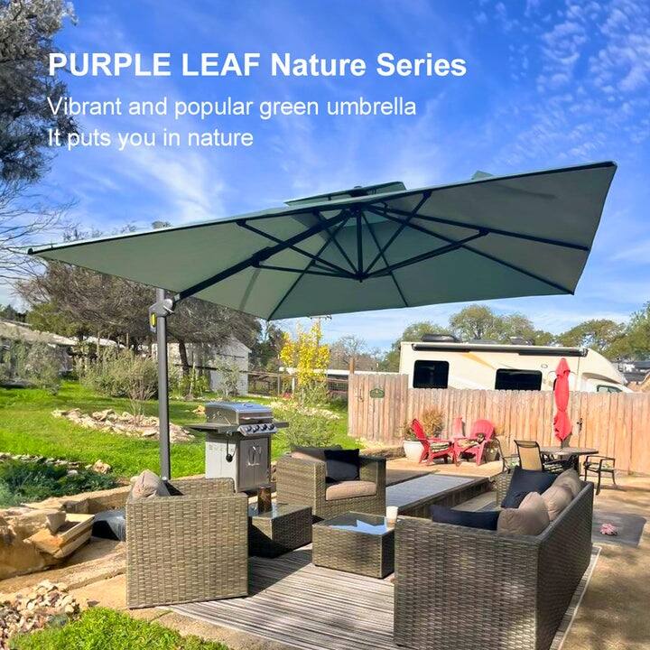 PURPLE LEAF Luxurious Design Square Patio Cantilever Umbrellas with Base UV50+ Fade Resistant