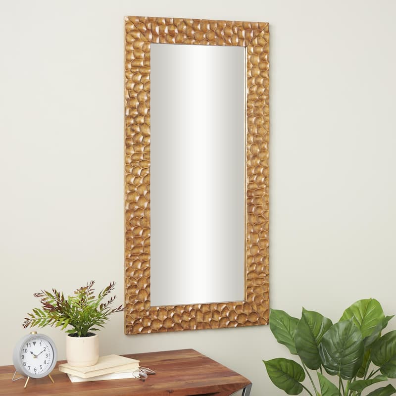Wood Geometric Textured Concave Honeycomb Room Floor Mirror - Brown - Roche River Decor