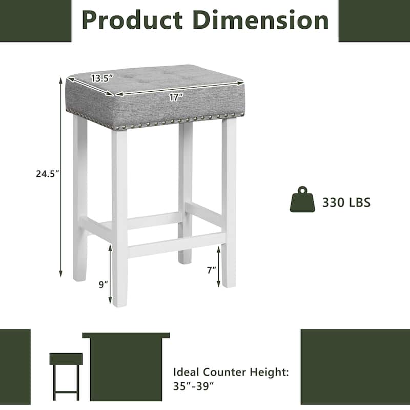 Set of 2 Bar Stools Tufted Upholstered Counter/ Bar Height Chairs Grey - Bar Height/Counter Height