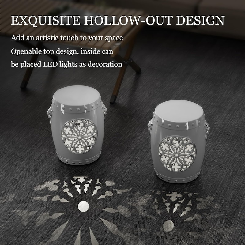 3-in-1 Storage Ottoman Chair, Resin Stool with Floral Pattern, Realistic Lion Head, Lift Top Lid and Built-In Light Feature