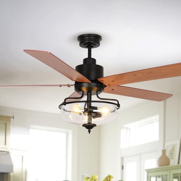 slide 2 of 13, 52 inch Reversible Wooden 5-Blade 3-Light Ceiling Fan with Remote