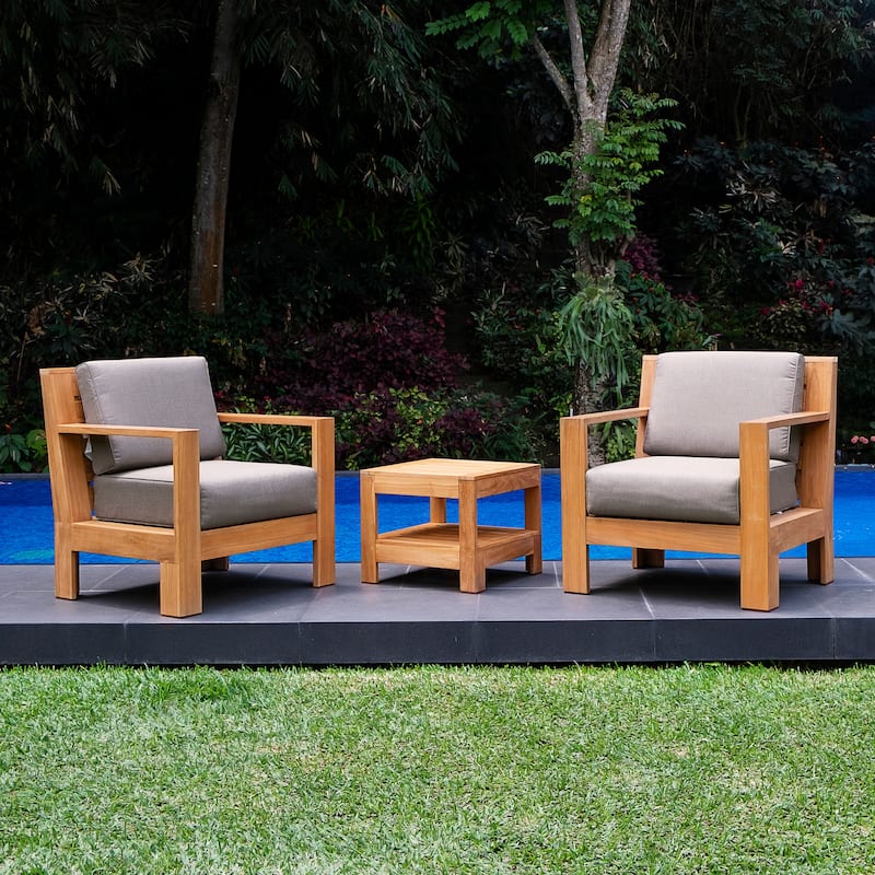 Cambridge Casual Logan 3-piece Teak Outdoor Set with Sunbrella Cushion - Sunbrella Cast Shale