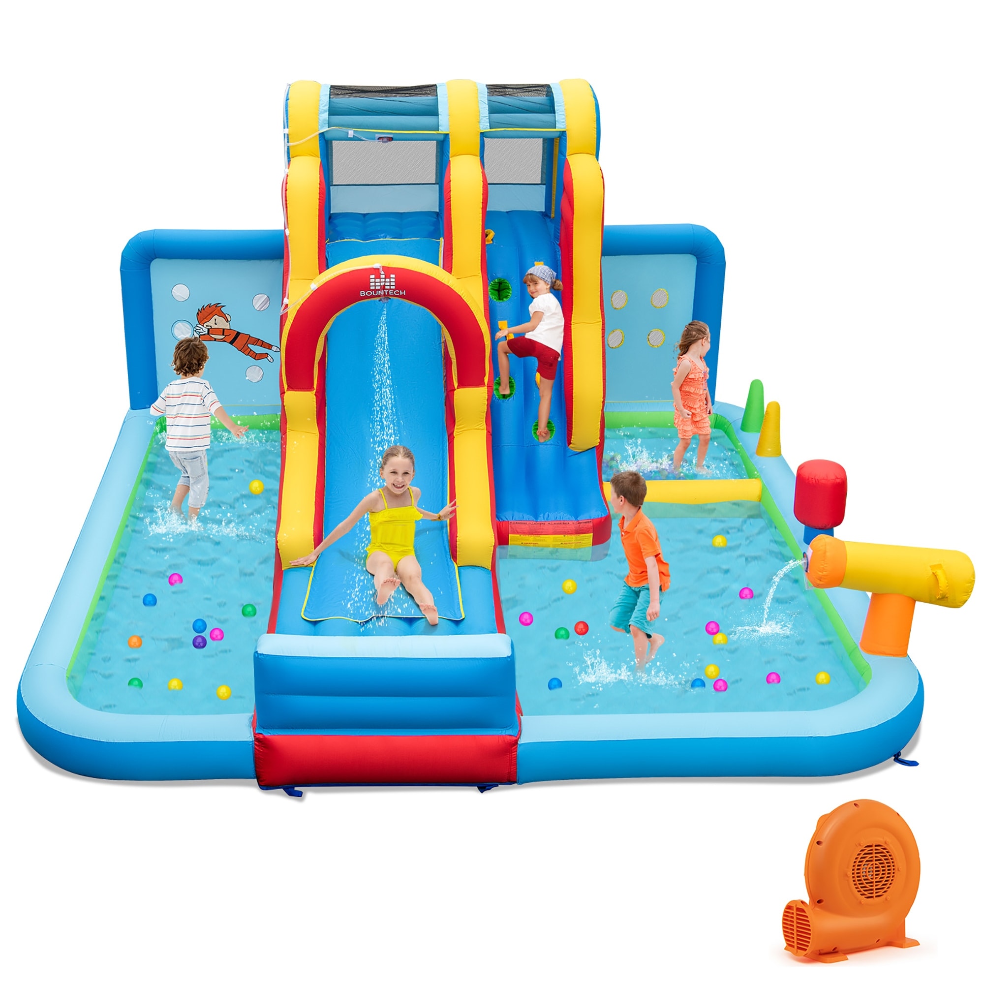 Gymax Inflatable Water Slide w/ Long Slide Climbing Wall Splash Pools
