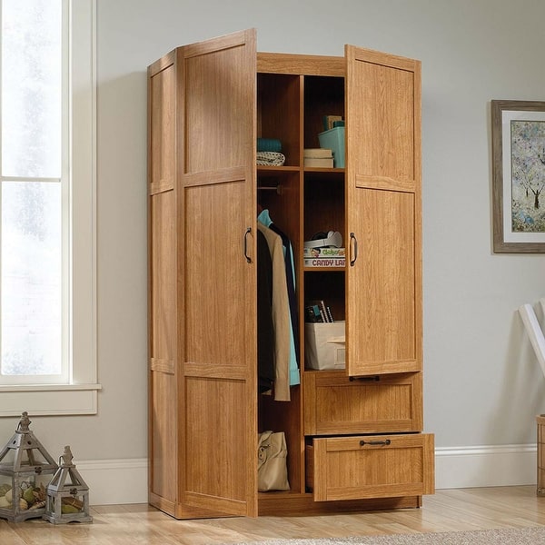 Bedroom Wardrobe Cabinet Storage Closet Organizer in Medium Oak