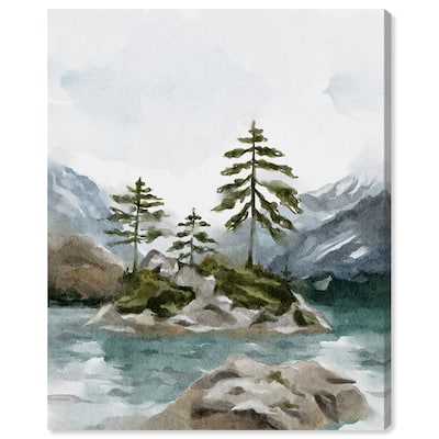 Art Remedy Cold Winter Lake Gallery Wrapped Landscape 1 Piece Canvas Wall Art Watercolor Style