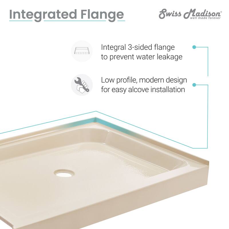Voltaire 48 x 36 Single-Threshold, Left Drain, Shower Base, Biscuit