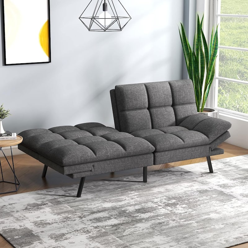 Futon Sofa Bed, Memory Foam Foldable Couch Convertible Loveseat Sleeper Daybed with Adjustable Armrests for Small Space
