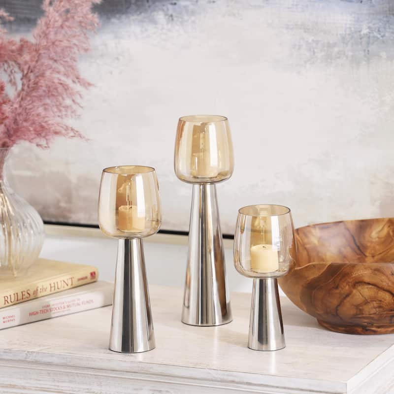 Stainless Steel Metal Candle Holder with Gold Cup Candle Holders - Set of 3 Silver or Gold - Roche River Decor