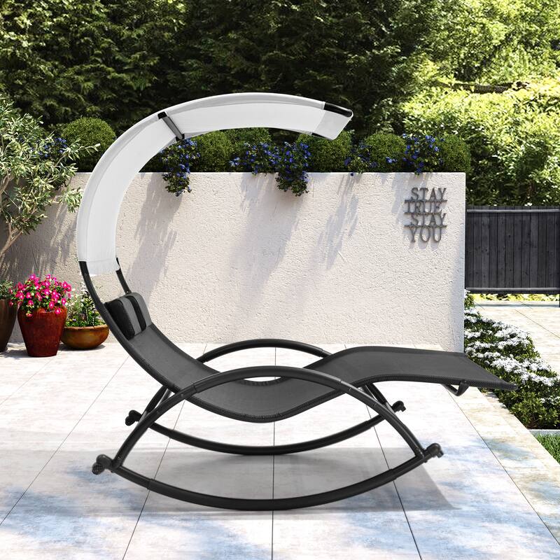 Pellebant Outdoor Double Chaise Lounge Chair Swing Hammock Bed with Canopy - N/A