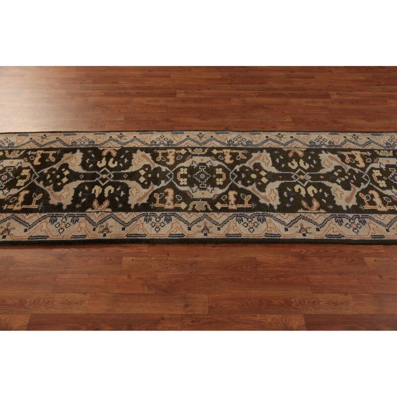 Transitional Oushak Runner Rug Handmade Wool Carpet - 2'7"x 9'10"