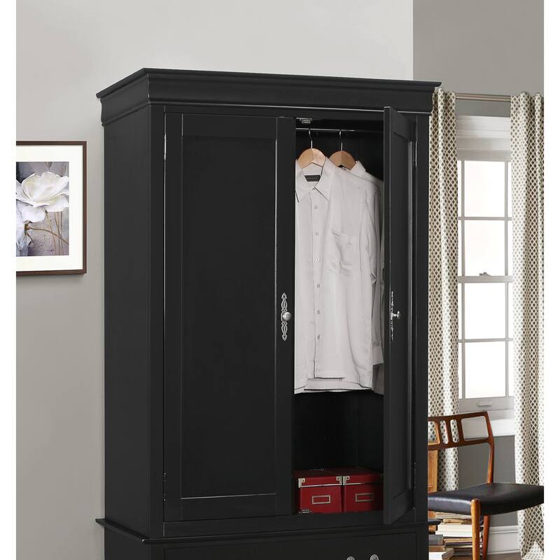 Wooden Armoire with 2-Drawers - 78" - Black