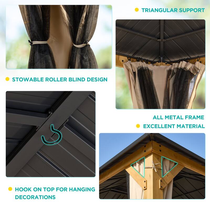 Hardtop Wood Gazebo for Patio, Outdoor Cedar/Spruce Pergola with Metal or Asphalt Roof, All-Weather Backyard Shelter