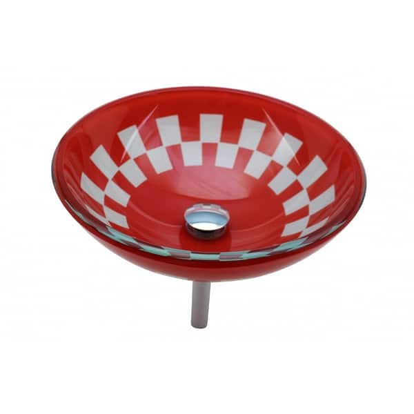 Red And White Tempered Vessel Sink With Drain Red And White Tempered Vessel Sink With Drain