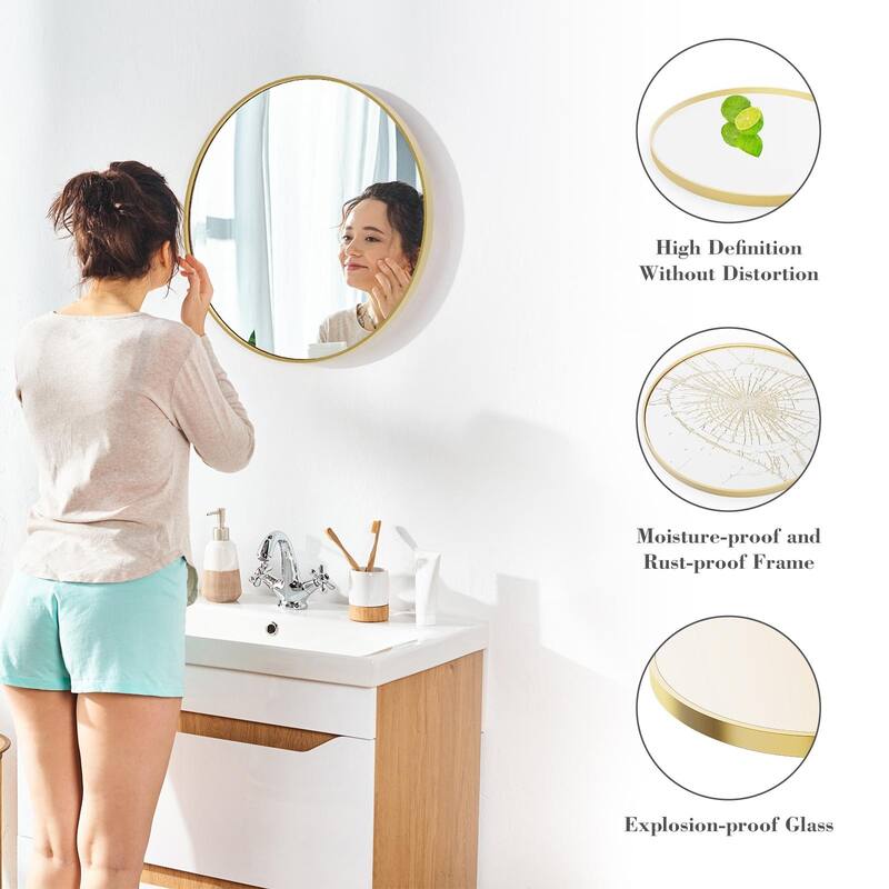 Round Mirror for Wall Decor Wall Mounted Circle Vanity Mirrors with Metal Frame Modern for Bathroom Living Room Entryway Bedroom