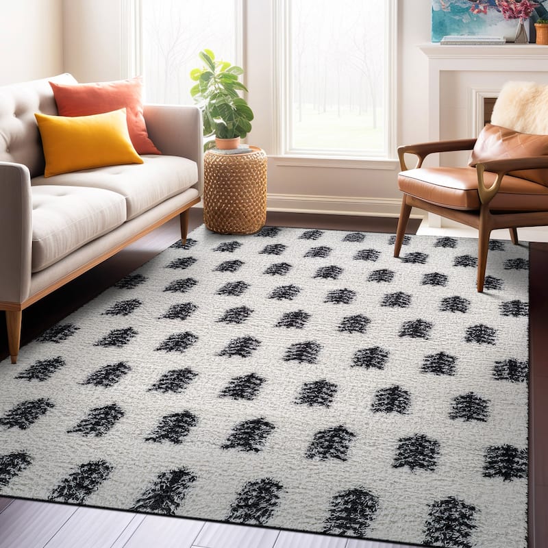 Scandinavian Arrow Shag Rug - Modern Look - Anthracite Dark Gray - Easy Maintenance - Anthracite - 5' x 7'