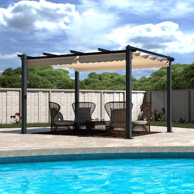 VEIKOUS 10' x 13' Aluminum Outdoor Pergola Gazebo with Retractable Canopy