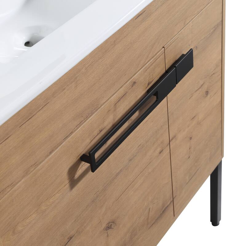 Bathroom Vanity with Ceramic Sink, Soft-Close Doors, Adjustable Shelf, Eco-Friendly Plywood - 36in L Plywood