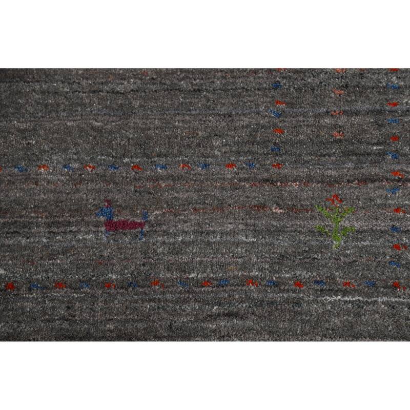 Hand Knotted Oriental 100% Wool Carpet Tribal Tribal Greys & Charcoal Gabbeh Area Rug - 5' 9'' X 4' 1''