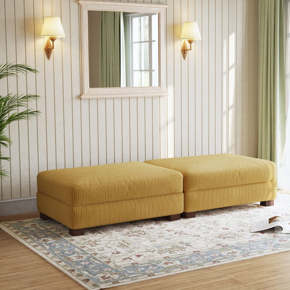 Corduroy Modern Ottoman with Wood Legs Set of 2