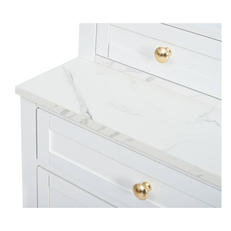 Roomfitters Modern 83.7" Tall Kitchen Hutch with Faux Marble Top, Set of 2