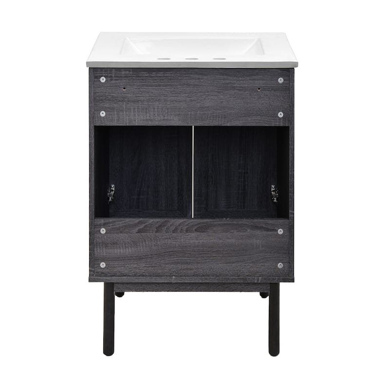 Classe 24 In. Black Oak Bathroom Vanity With White, 3-Hole Ceramic Sink Top