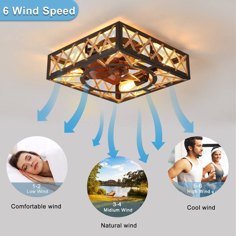 18 in. W x 6 in. H Iron Ceiling Fan in Black with LED Lights - 18" x 6" in.