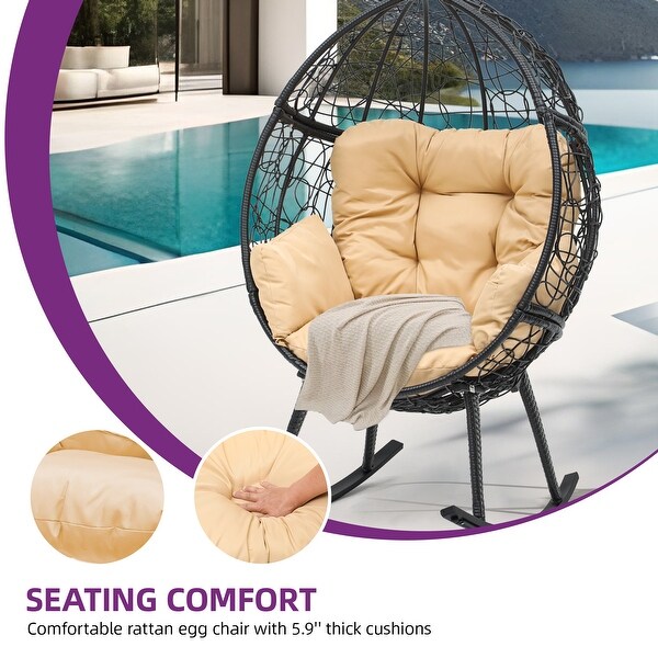 Moasis Cushioned Egg Chair with Rocker PE Wicker Dark Gray