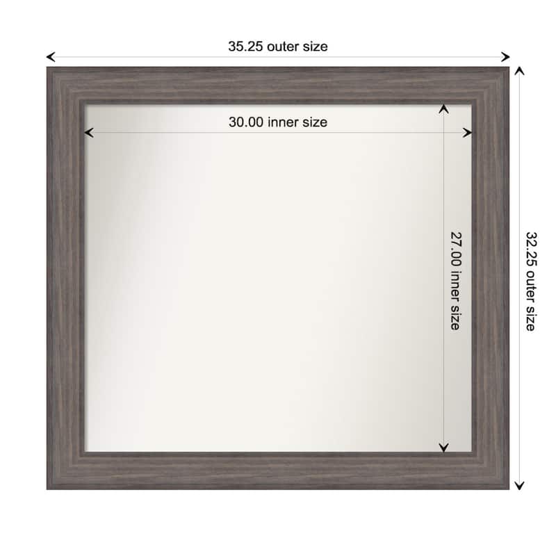 Country Barnwood Framed Non-Beveled Custom Wall Mirror, Bathroom Vanity Mirror - Outer Size: 35.25 x 32.25