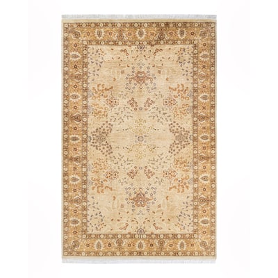 Overton Handknotted Wool Traditional Oriental Ivory Area Rug - 5' x 8'