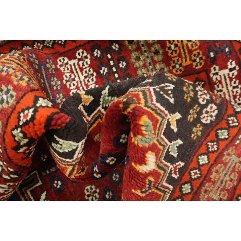 Hand Knotted Oriental 100% Wool Carpet Traditional Tribal Red Shiraz Area Rug - 6' 8'' X 3' 8''