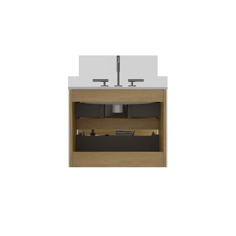 Wall-Mount Bathroom Vanity with Ceramic Sink - Three Faucet Holes