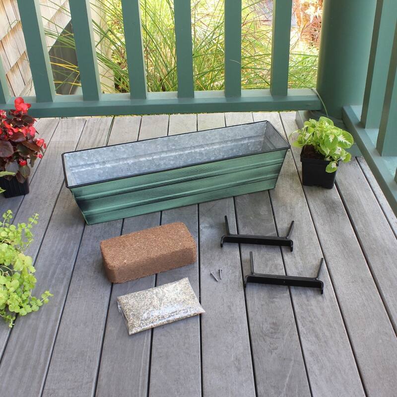 Achla Designs 22" W Small Galvanized Steel/Wrought Iron Bloom Box Garden Growing Kit With Brackets for 2 x 6 Railings