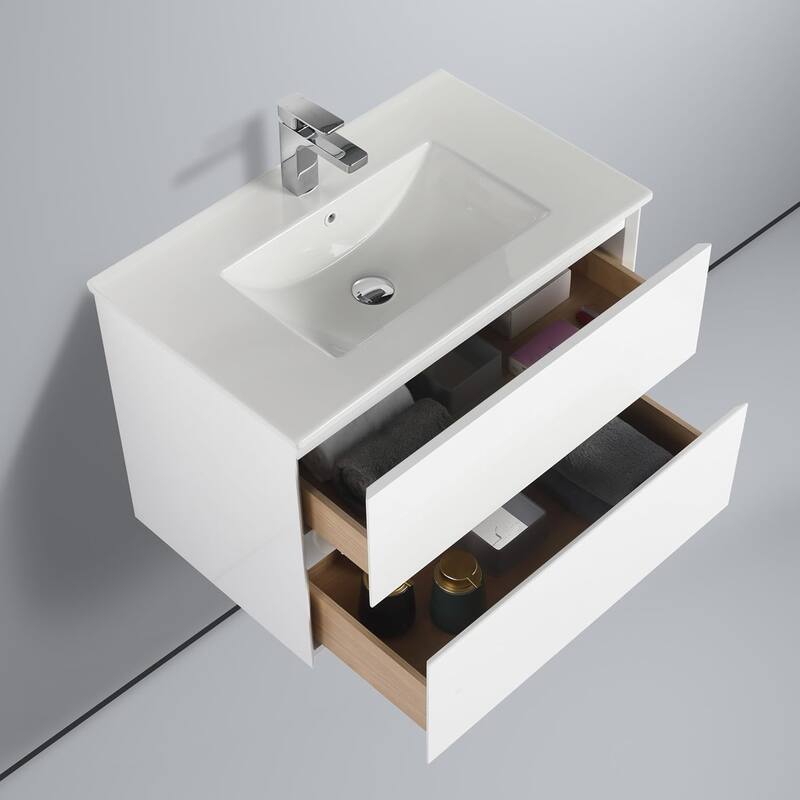 Blossom 30 Inch All Wood Wall Mounted Floating Bathroom Vanity with Sink