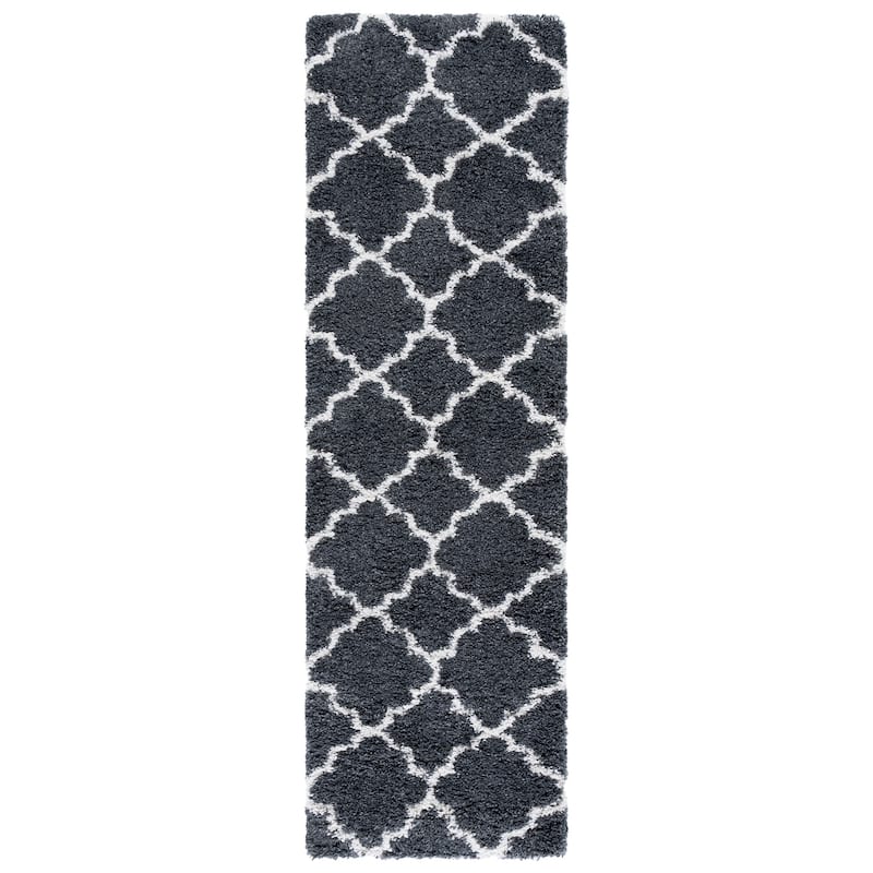 SAFAVIEH Hudson Shag Jeryl Glam Trellis 2-inch Area Rug - 2'3" x 8' Runner - Dark Grey/Ivory