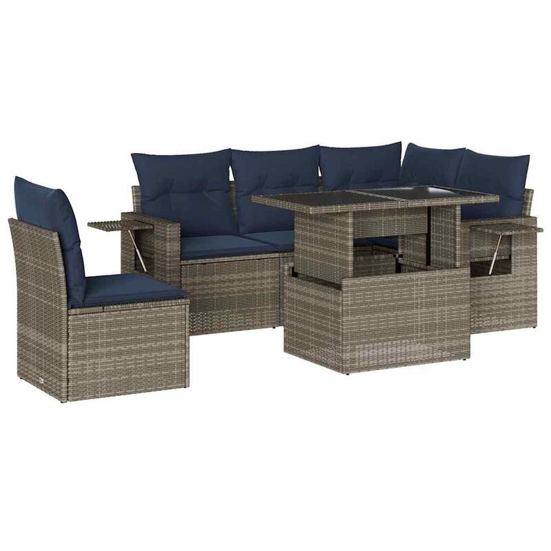 vidaXL Patio Sofa Set with Cushions Table and Couches 6 Piece Poly Rattan - 24.4 x 24.4 x 27.2