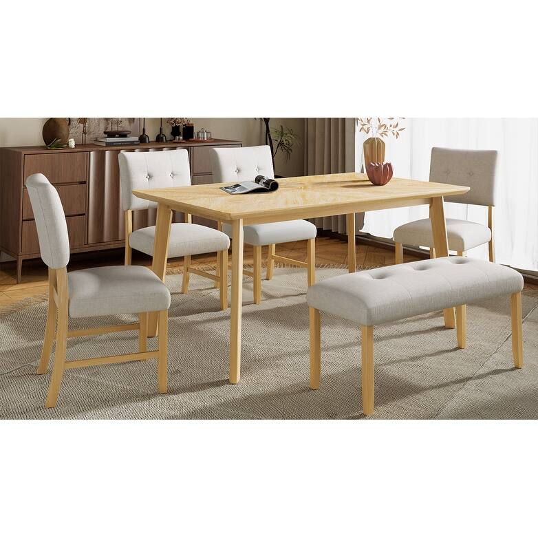 Roomfitters Retro Rectangular Dining Table for 4 to 6, Minimalist Kitchen Table with Rubberwood Legs, Dinette Table, Natural