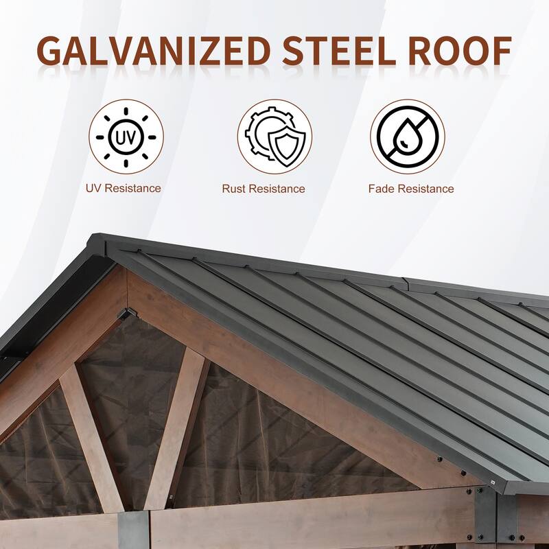 10 ft. x 12 ft. Galvanized Steel Roof Gazebo with Curtains