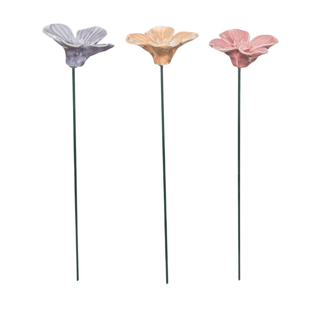 Transpac Ceramic Poppy Plant Pick Set of 3 Spring Home Decorations
