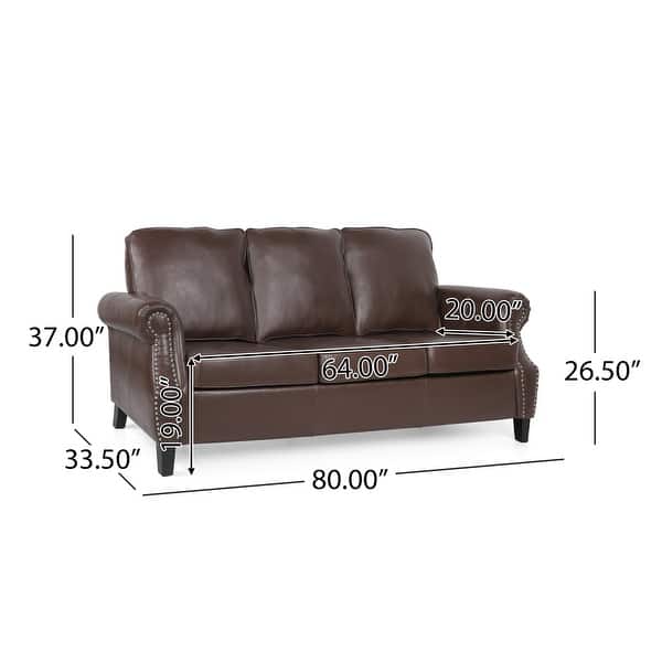 dimension image slide 1 of 4, Dowd Faux Leather 3 Seater Sofa with Nailhead Trim by Christopher Knight Home